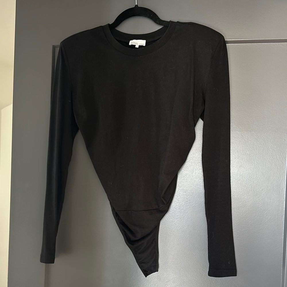 WeWoreWhat Black Asymmetrical Long Sleeve Bodysuit